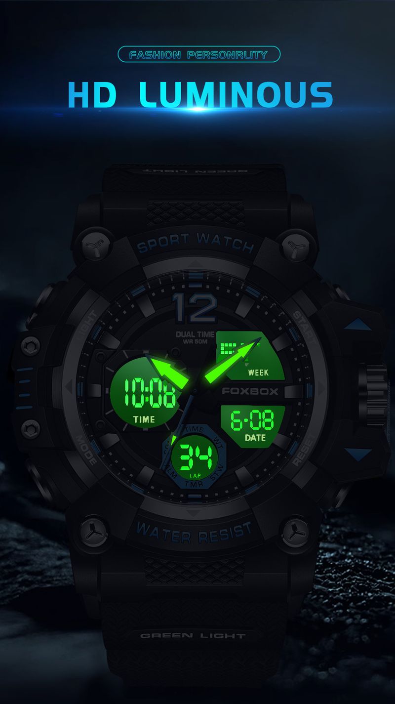 Reloj deportivo impermeable para hombre con pantalla dual, manecillas luminosas y cronómetro: ligero y resistente para actividades al aire libre._voghion.com
