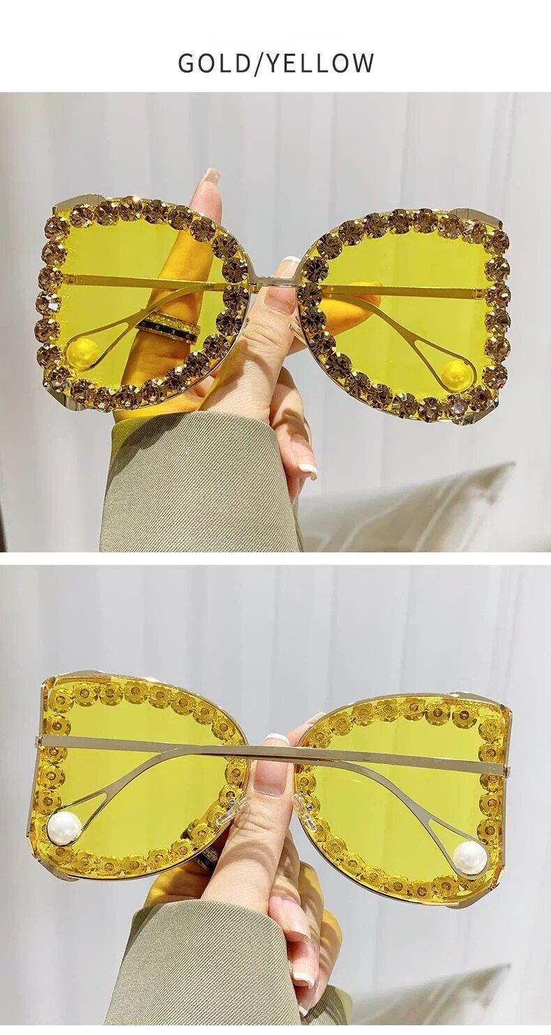 Occhiali da sole di alta qualità con montatura grande intarsiata in diamanti, occhiali da sole con protezione solare personalizzata, nuovi occhiali da sole con protezione solare rossa in rete di perle_voghion.com