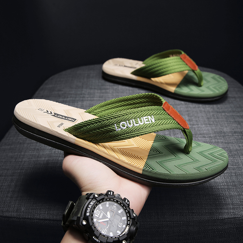 Nuovo stile di abbigliamento estivo, pantofole da spiaggia casual alla moda da uomo con motivo a spina di pesce, con clip sui piedi, pantofole fresche per uso domestico_voghion.com