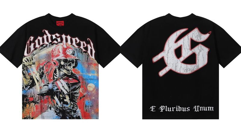 Maglietta casual a maniche corte da uomo con stampa Godspeed Skull, Dream Team, Statua della Libertà, di alta qualità_voghion.com