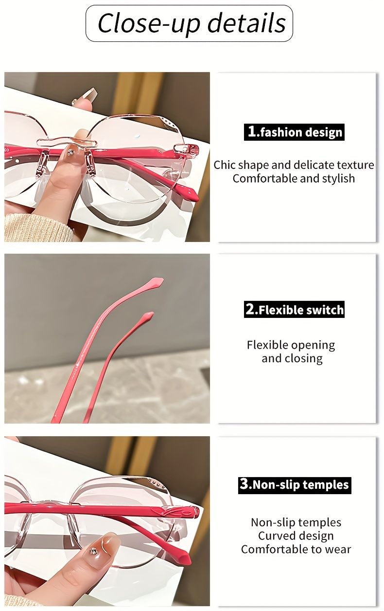 Elegant Geometric Rimless Reading Glasses With Rhinestone Accents, Full Rim Frame, Comfortable Lightweight Design, 1.0 To 3.5_voghion.com