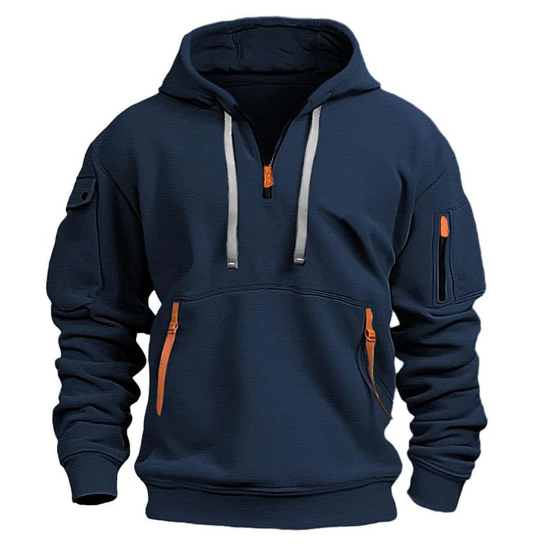 Felpa con cappuccio da uomo primaverile e autunnale, con cerniera, multitasche, a maniche lunghe, sportiva, casual, cappotto_voghion.com