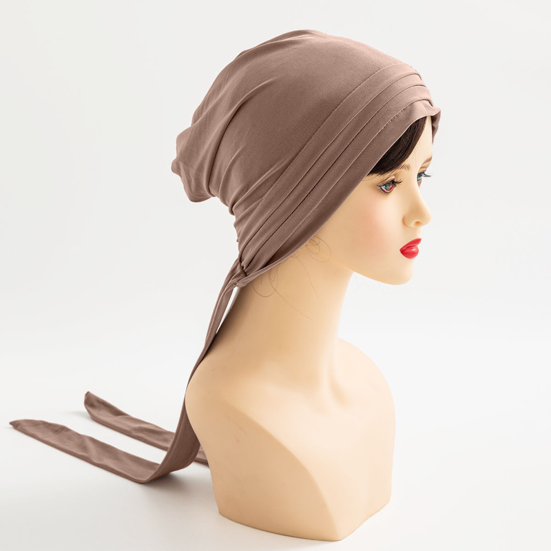 Cappello musulmano a forma di turbante a coda lunga a quattro strisce di canapa di cristallo di colore solido, cappello religioso streamer da donna_voghion.com