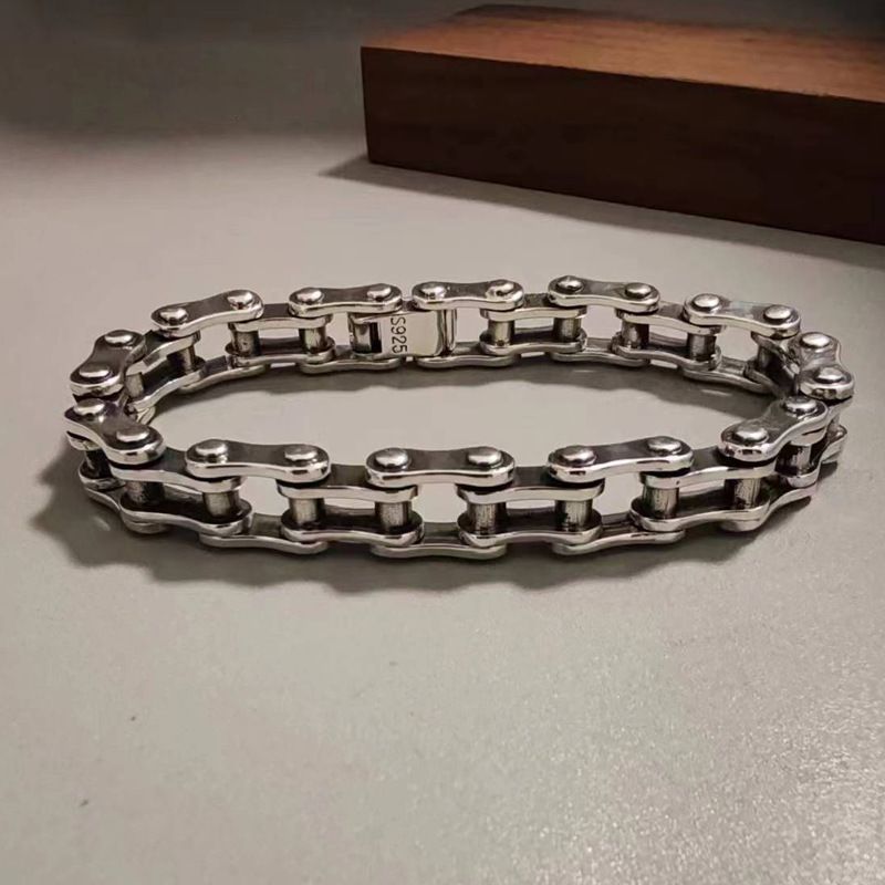 Catena da motocicletta S, pura, trendy, hip-hop, disco, moda, gioielli da uomo, regalo elegante, braccialetto in argento tailandese dominante_voghion.com