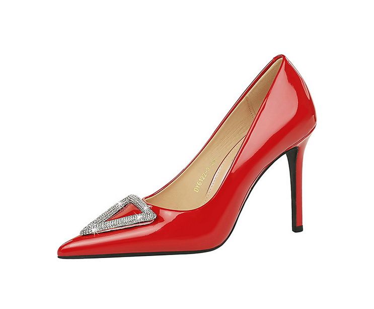 6122-3K36 Scarpe con tacco a spillo in pelle verniciata lucida, punta bassa e affusolata, con strass scintillanti e tacco alto_voghion.com