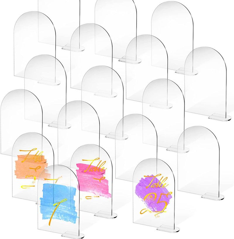 Carte de siège semi-circulaire arquée en acrylique, vierge, transparente, ornements de fête, carte de table de mariage, DIY bricolage_voghion.com