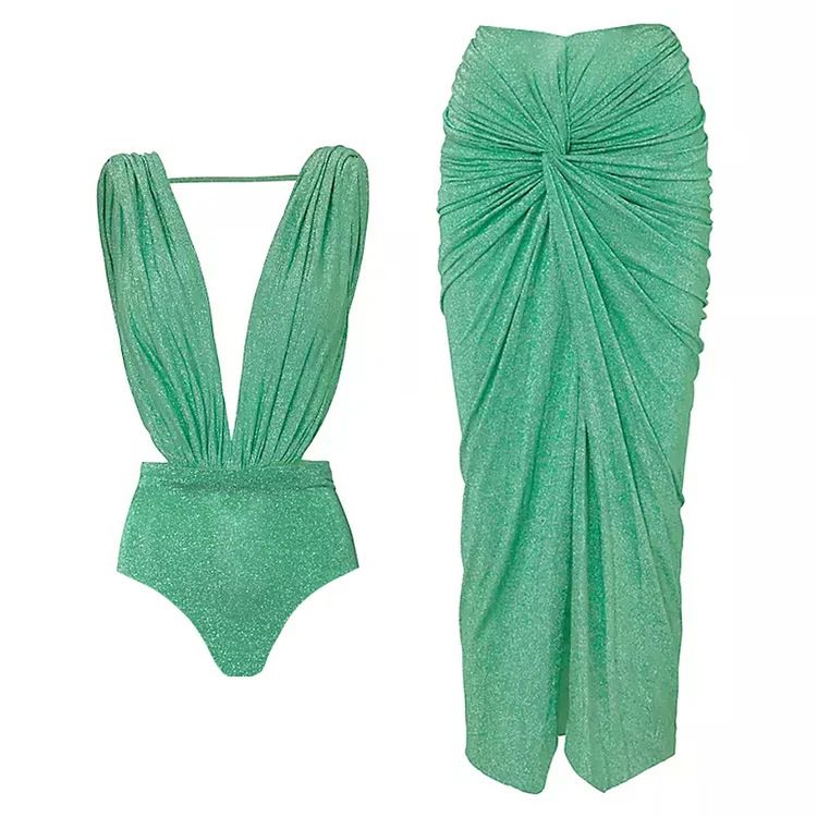 Maillot de bain pour femme, tissu flash, décolleté en V profond, sexy, une pièce, style transfrontalier, tendance_voghion.com