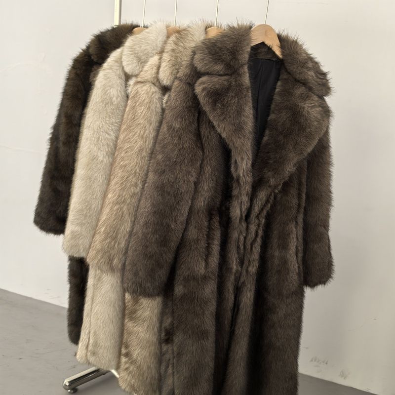 Damenbekleidung Hochwertiger Kunstpelz Umweltfreundlicher Damen Langer Kunstpelzmantel - Elegante Jacke Reverstaschen Individualisierbar_voghion.com