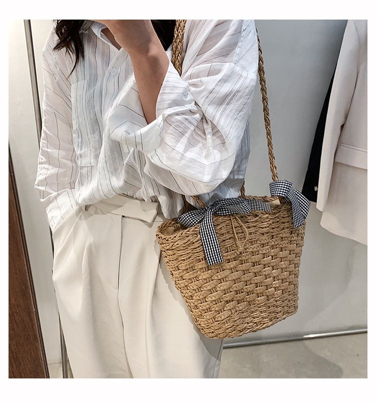 Women’s Bags Beach Straw Bag Women's New Trendy Internet Celebrity Large Capacity Beach Vacation Woven Stylish Shoulder Bucket Bag_voghion.com