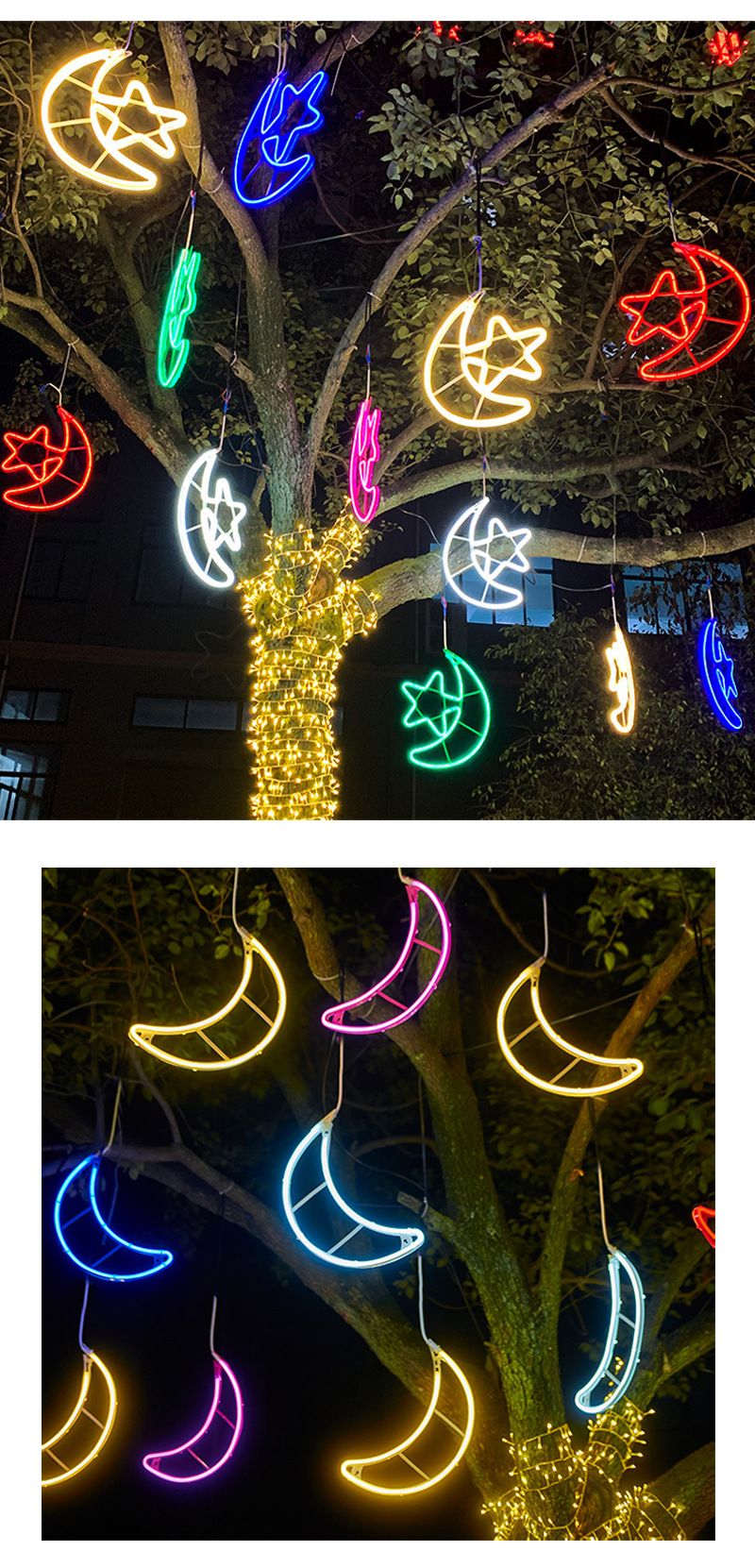 Guirnalda de luces LED impermeables con forma de estrella para decoración de exteriores: 30 cm, 40 cm y 55 cm, con 7 colores para árbol de Navidad._voghion.com