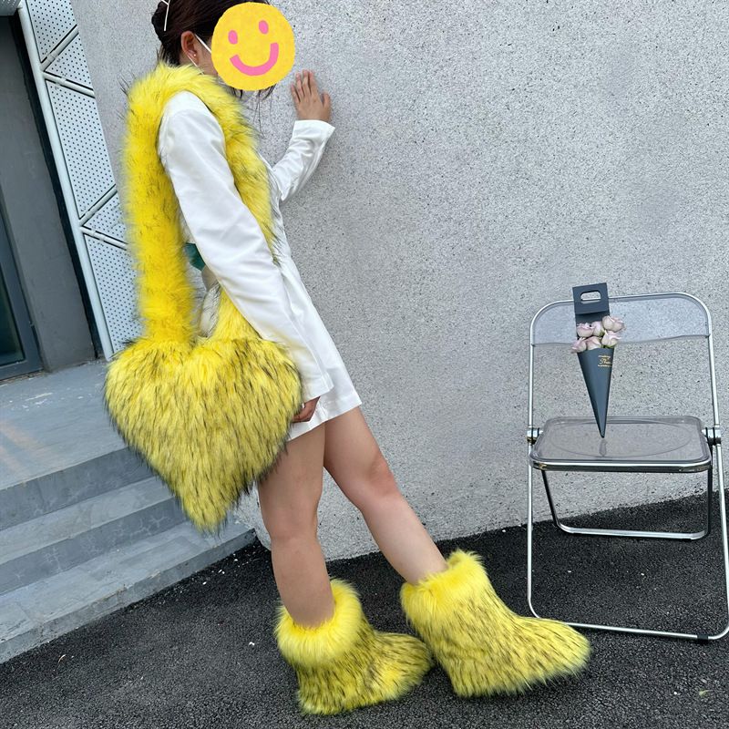 cross border raccoon fur plush snow boots with closed toe warm fluffy fur hot girl y2k foreign trade style_voghion.com