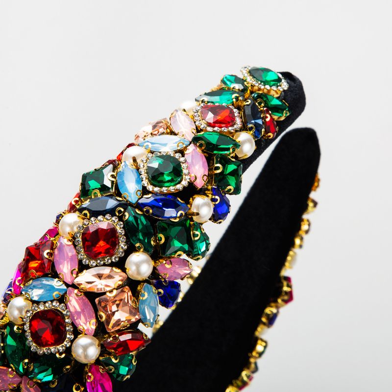 Cerchietto in spugna di perle in stile coreano con diamanti colorati, cerchietto barocco, accessorio per capelli con strass a bordo largo_voghion.com