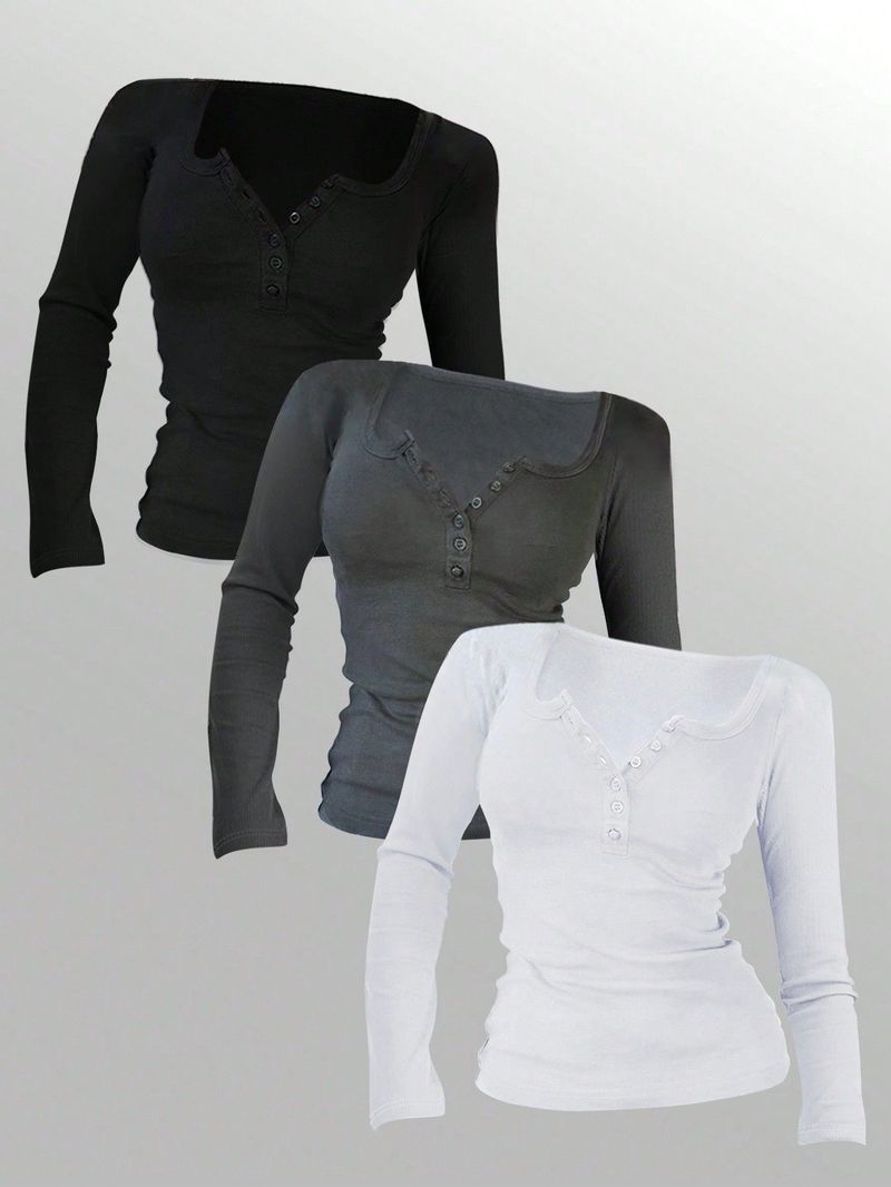 Top in maglia a maniche lunghe con scollo quadrato da donna - Blusa in poliestere elasticizzato aderente in 5 colori classici_voghion.com