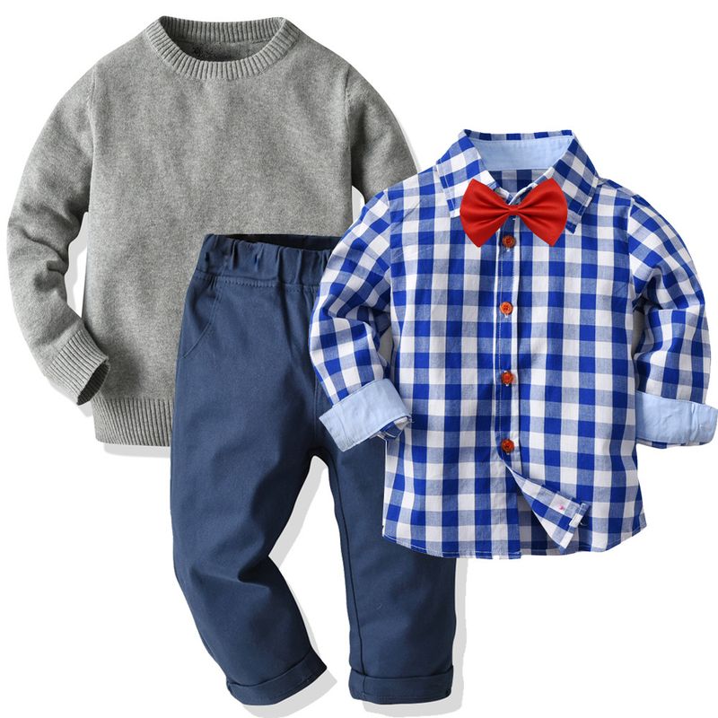 Abbigliamento per bambini Bambini neonato camicia a maniche lunghe in cotone maglione pantaloni elasticizzati abito quattro pezzi ragazzi autunno e inverno vestito completo_voghion.com