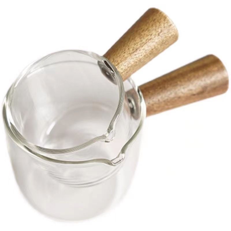 Milchbecher aus Glas für Kinder mit Holzgriff – 100 ml/50 ml Milchkännchen aus Borosilikat, langlebige Mini-Saucenschale für Kleinkinder, Snacks, Eis_voghion.com