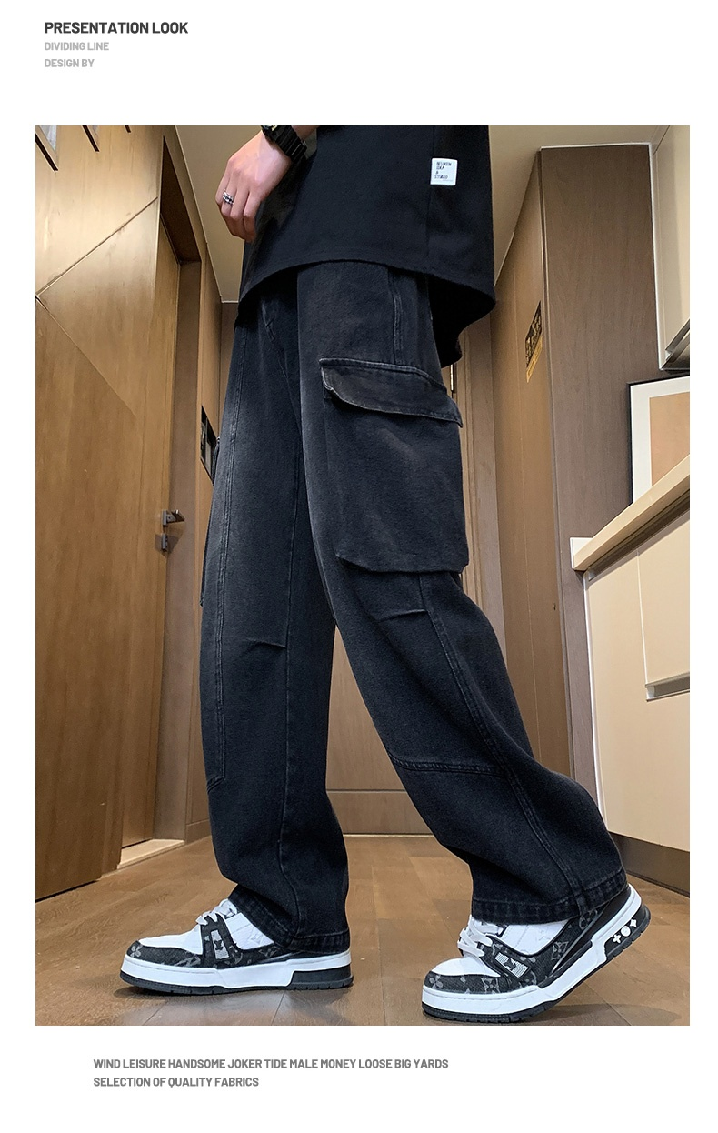 American Cargo Jeans Herr Vår Sommar High Street Raka Byxor Modemärke Retro All-match Casual Pants Jeans_voghion.com