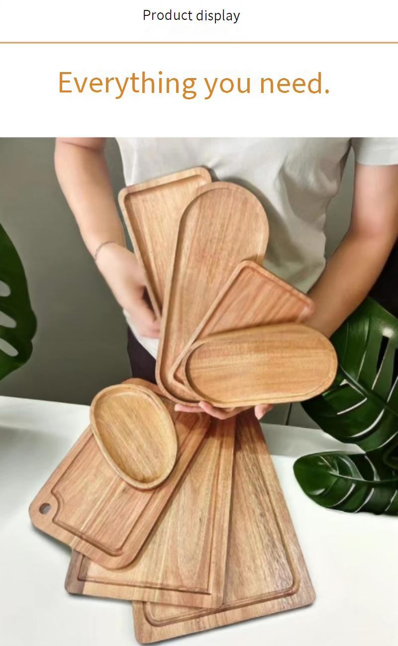 Rechteckiges Serviertablett aus Akazienholz – Hitzebeständige Holzplatte für Brot, Teetassen und Essgeschirr (elegantes Finish mit natürlicher Holzmaserung)_voghion.com