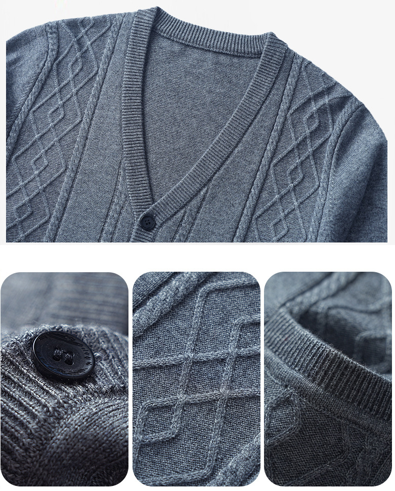 Men's Clothing Autumn And Winter New Middle Aged And Elderly Wool Knitted Cardigan Men's V Neck Jacquard Sweater Jacket Sweater Wholesale_voghion.com