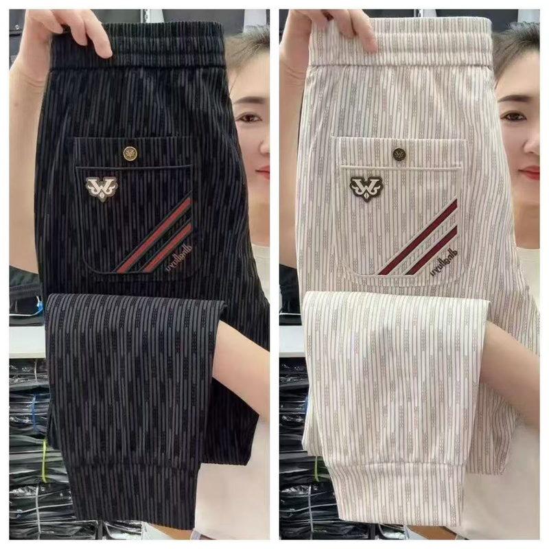 Herrenbekleidung Slim Fit Business Casual Hose - Leichte Polyester-Stretchhose mit Mikrostreifen für Büro und Alltag (Schwarz/Khaki/Creme)_voghion.com