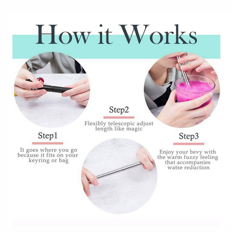 1pcs Portable Reusable Telescopic Collapsible Straw With Brush Key Buckle Bottle Opener Storage Box_voghion.com
