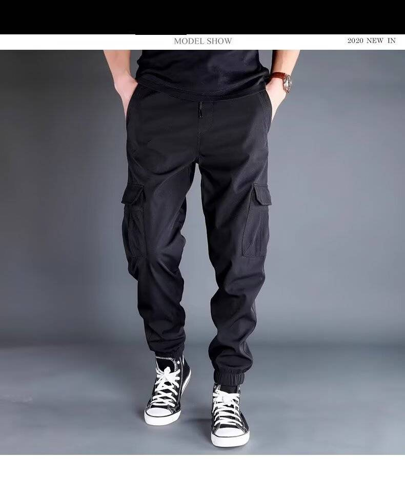 Herrenbekleidung Herren Cargo Jogger Pants - Leichte Sommer-Trainingshose mit Kordelzug und mehreren Taschen, dehnbares Polyestergewebe_voghion.com