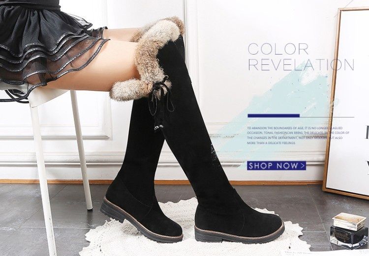 Neue Damenstiefel, Overknee-Stiefel mit Futter, Baumwollstiefel, Stiefel mit niedrigem Absatz, große Damenschuhe_voghion.com