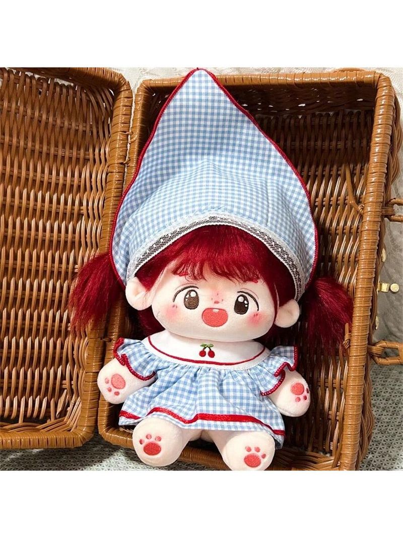Neues 20 cm Babykleidungskleid, Kopftuch-Kariertes Kleiderset, Puppenpuppen-Tragezubehör, Verkauf nur Oberbekleidungskleidung, keine Puppen_voghion.com