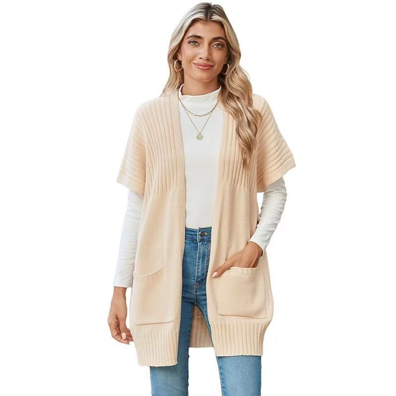 Cardigan oversize in maglia da donna - Maglione morbido e spesso con trecce, tasche, scollo a V, davanti aperto, maniche lunghe, cappotto casual dalla vestibilità ampia_voghion.com