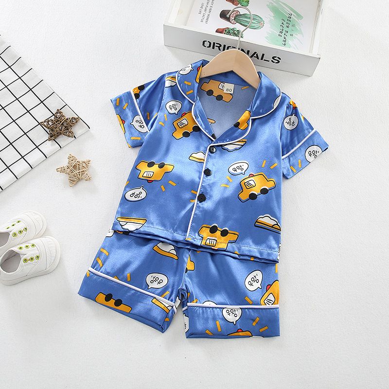 Pijamas para niños al por mayor, verano, nuevo, estilo coreano, ropa para el hogar para niños y niñas, dibujos animados de anime, pantalones cortos de manga corta, código 80-160_voghion.com