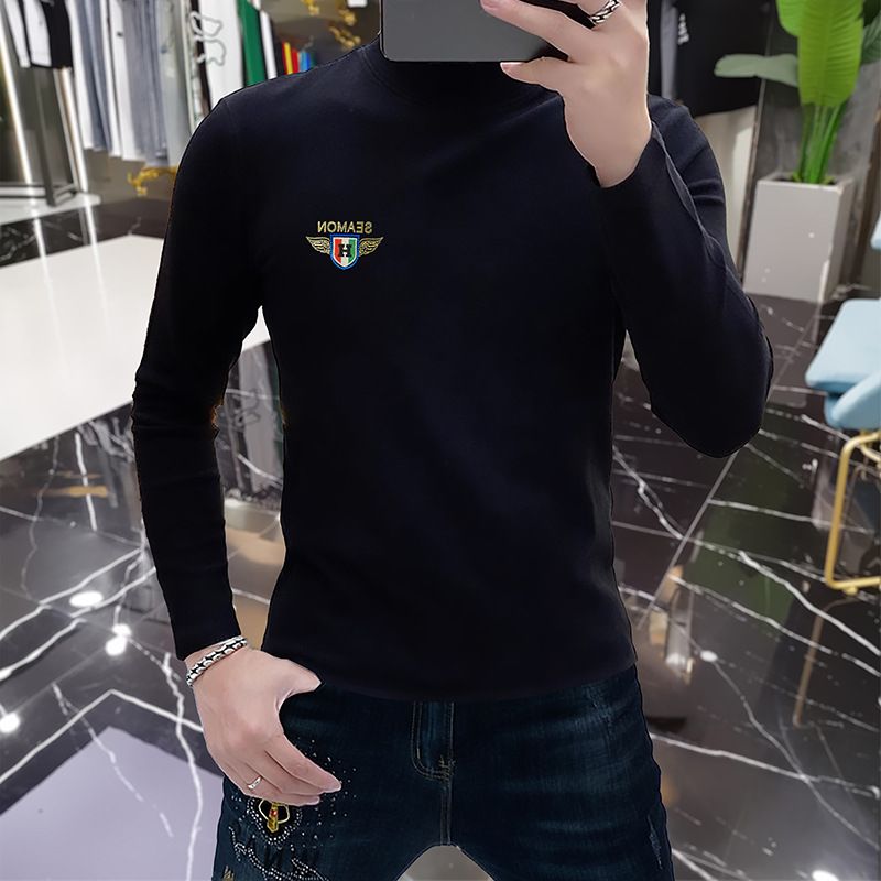 Premium Slim-Fit Men's Long Sleeve Turtleneck T-Shirt - Soft Cotton Blend, Minimalist Style For Autumn/Winter (Black/White/Khaki) - Sizes M-4XL_voghion.com