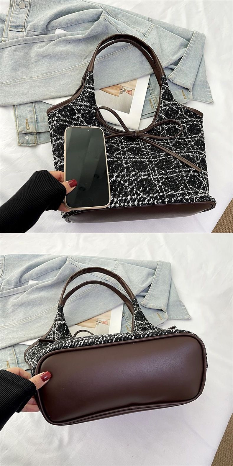 2025 New Zipper Shoulder Bag Women's Commuter Crossbody Bag Black Tote Bag Versatile_voghion.com