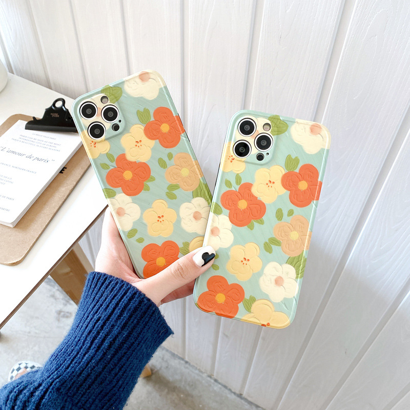 Ins Ölgemälde kleine Blumen geeignet für iPhone14promax Apple 13 Handyhülle 78plus weiblich 12/11 Softshell_voghion.com