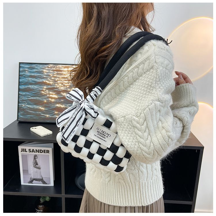 Schachbrett-Checker-Unterarm-DIY, handgewebt, selbstgemacht, kreatives Geschenk für Freundin, tragbare Umhängetasche_voghion.com
