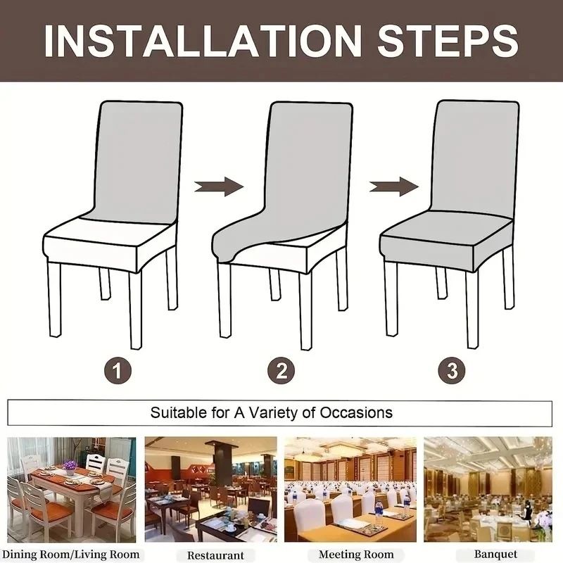 Knitted Chair Cover Set - Slip-Resistant, Scratch-Proof & Water-Resistant Fabric, Stylish Solid Color & Leaf Pattern, Fits Most Dining & Office Chairs_voghion.com