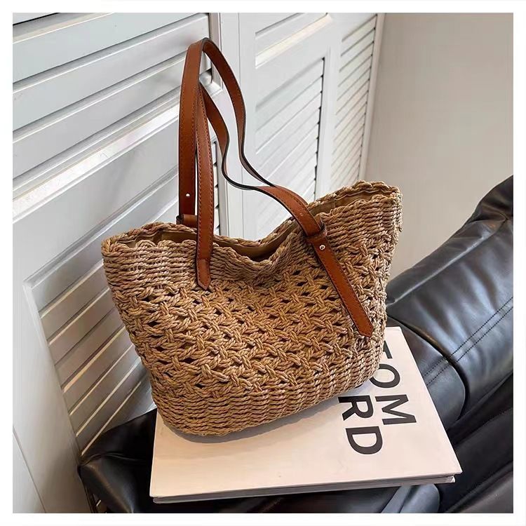 Γυναικεία τσάντα ώμου, υφασμένη τσάντα διακοπών για παραλία, τσάντα tote, καλάθι λαχανικών χειρός, μοντέρνα υφασμένη τσάντα μεγάλης χωρητικότητας_voghion.com