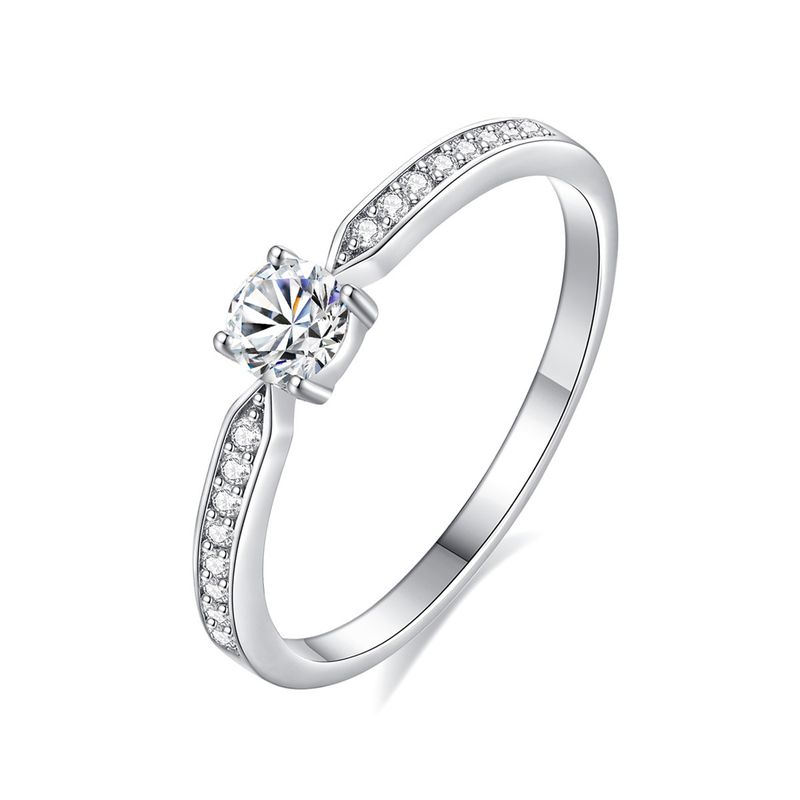 Moissanite For Women S Sterling Simple Fashion Four-Prong Light Luxury Petite Thin Micro-Inlaid Silver Band Ring_voghion.com