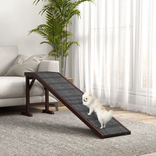 PawHut Dog Ramp For Bed, Pet Ramp For Dogs With Non-Slip Carpet And Top Platform, 74" X 16" X 25", Brown_voghion.com
