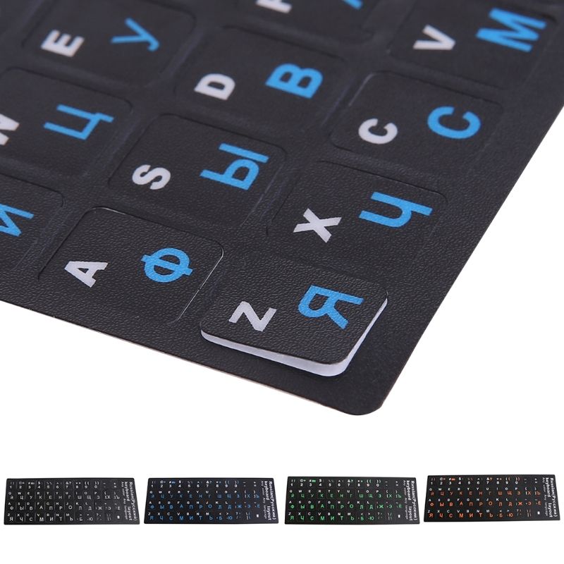 1Pack Russian Replacement Sticker Black Background With Blue/Green/Orange/White Lettering For Computer Keyboard_voghion.com