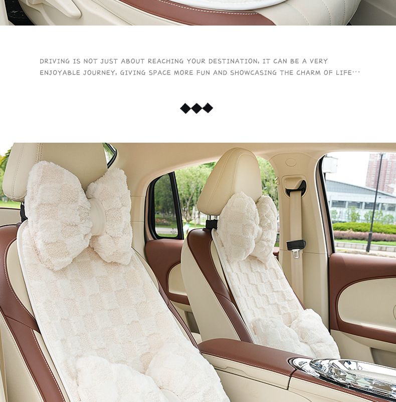 White personality car seat cushion Autumn and winter warm car seat cushion simple comfortable plush car seat cushion_voghion.com