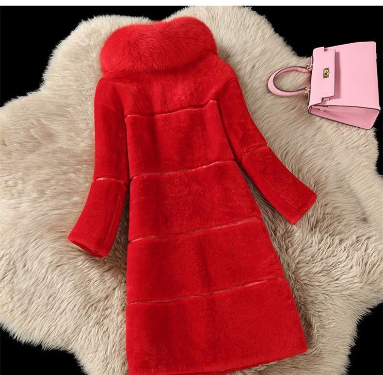 Women's Cashmere Splicing Fur One Medium Length Imitation Fox Fur Collar Coat Fur Coat_voghion.com