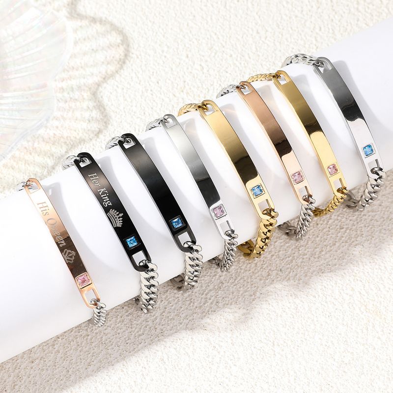 Bracciale alla moda hip-hop in acciaio al titanio per coppie, regalo di San Valentino, corona, cuore, zircone, incisione_voghion.com