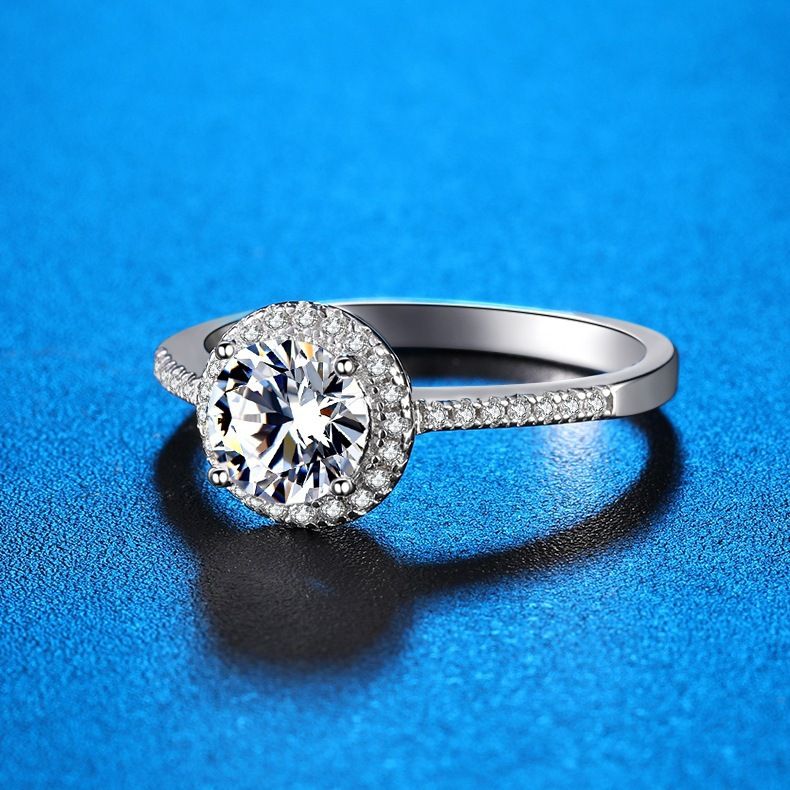 S Pure Silver Moissanite Ring, Women's Straight Arm Round Bag, Light Luxury High-end, Proposal And Wedding Ring_voghion.com