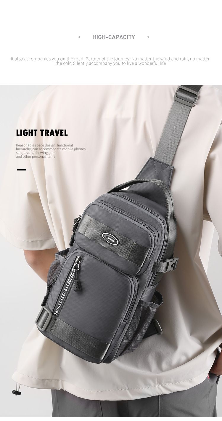 2023 New Arrival Multi-Functional Large Capacity K-style Men Chest Waterproof Nylon Cloth Outdoor Sports And Casual_voghion.com