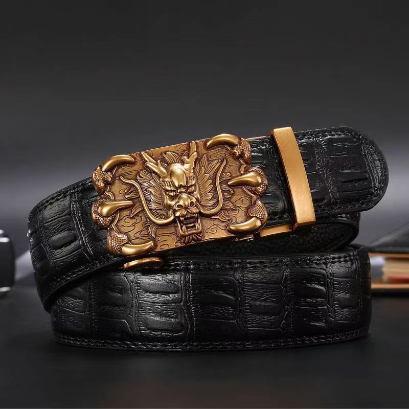 Apparel Accessories Buckle Belt Cowhide Shiny Large Crocodile Pattern Casual Belt Men's Personality Business Belt_voghion.com