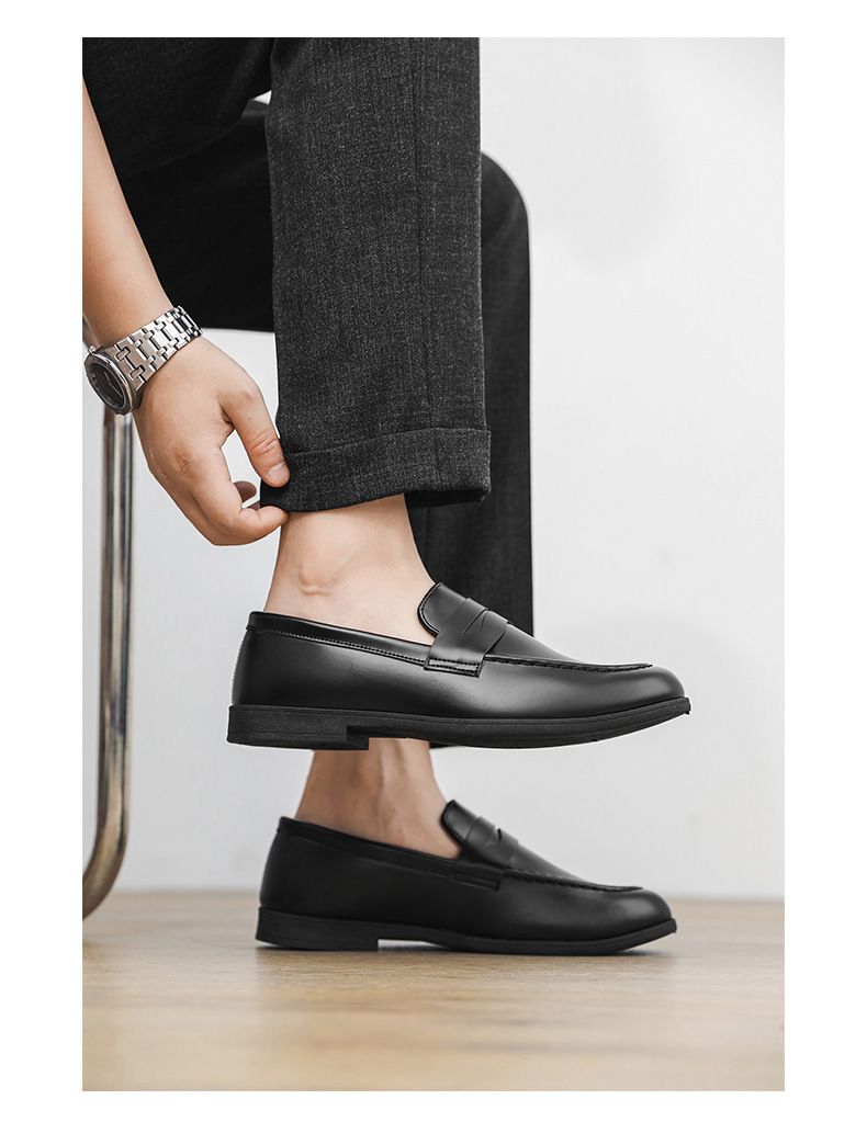 Voyage Voyage Men's Korean Version British Style Square Toe Height-Increasing Slip-On Casual Shoes Hair Stylist Loafers Thick-Soled_voghion.com