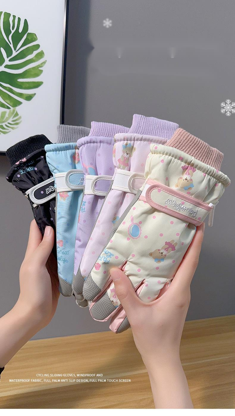 Gants de ski mignons pour femme, en coton d'hiver, chauds, résistants au froid, imperméables, en velours épais, pour écran tactile, pour cyclisme_voghion.com
