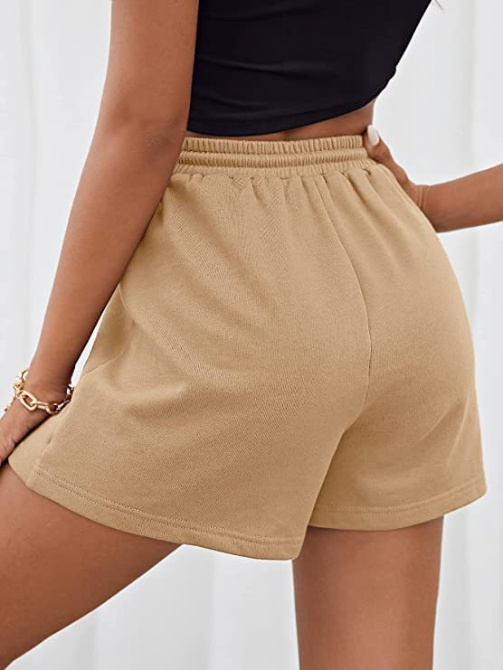 Abbigliamento da donna Pantaloncini larghi casual legati in maglia sportiva in tinta unita_voghion.com