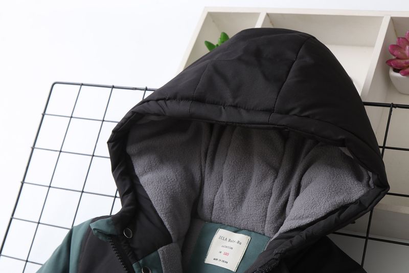 Boys' Color-Block Fleece-Lined Padded Jacket – Thick Winter Coat With Hood (120-170cm, 4 Colors)_voghion.com