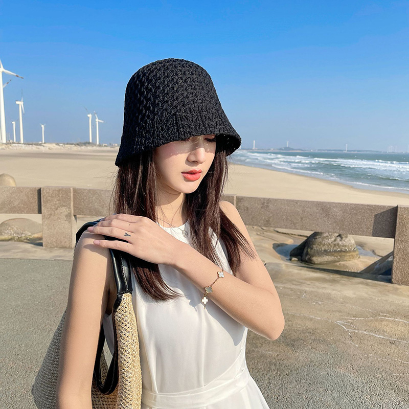 New Arrivals Solid Color Braid Bucket Hat For Women Summer Hollow Out Breathable Beach Hats Knit Dome Fisherman Caps Lady Sunshade_voghion.com