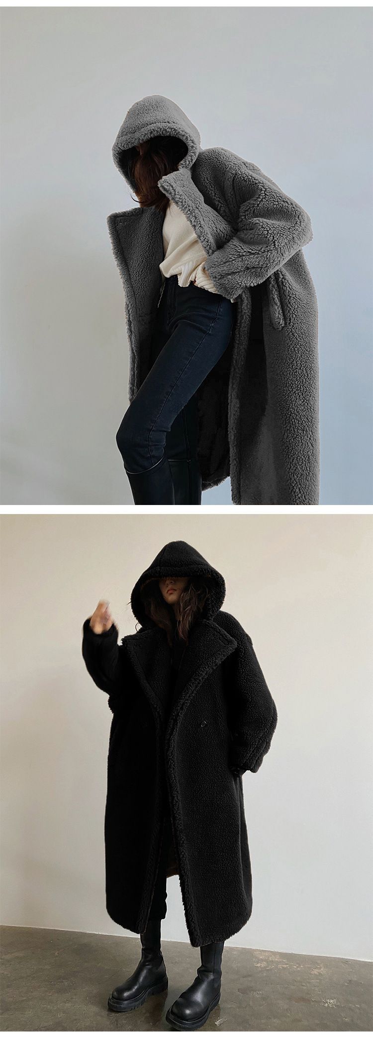 Damenbekleidung Herbst und Winter Lässiger Pelzmantel Damenmantel Mittellanger Kapuzenrevers Modischer Lammwolle-Temperament-Trend_voghion.com